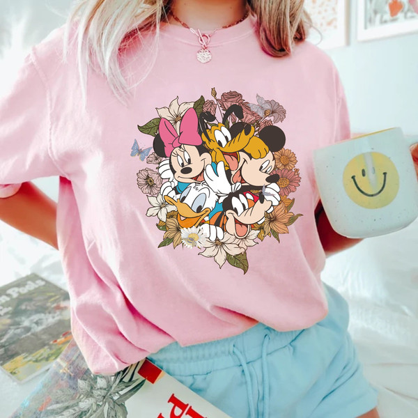 Floral Mouse and Friends Comfort Colors® Shirt, Disneyland Vacation shirt, Disney Floral Shirt, Family Vaycay Mode, Disney Matching Shirt - 6.jpg