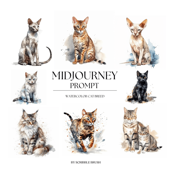 Watercolor Cat and Kitten Breed Clipart AI Prompt.png
