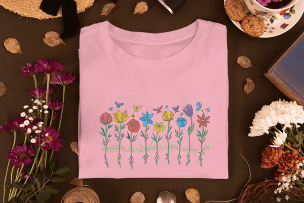 Womens Flower Shirt, Floral Graphic Tee, Wild Flower Shirt with Butterflies, Floral Shirt - 10.jpg