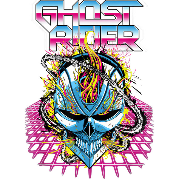 Marvel Ghost Rider Super 80s Retro Neon Grid Graphic T-Shirt.jpg