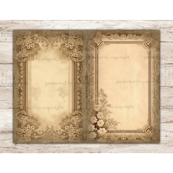 Junk Journal Pages Watercolor Vintage Lace Frames. Aged digital papers. Floral distressed scrapbook kit. Vintage Lace Pages Junk Journal Kit. Ephemera frame pag