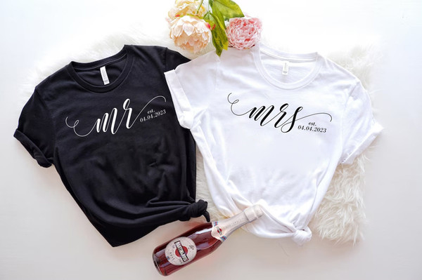 Custom Mr and Mrs, Personalized Wifey and Hubby Shirt, Bride to be Gift Est, Wife And Husband Shirts, Just Married Gift, Honeymoon T-shirt - 1.jpg
