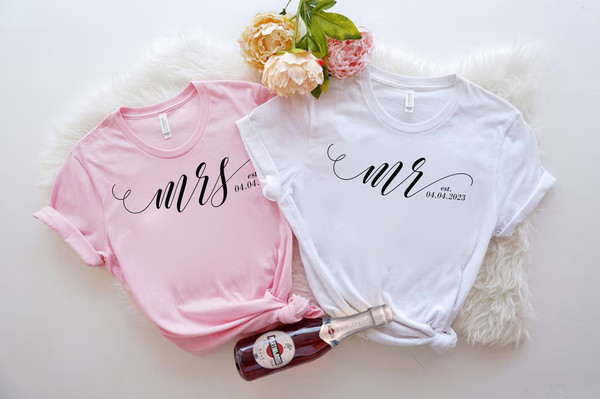 Custom Mr and Mrs, Personalized Wifey and Hubby Shirt, Bride to be Gift Est, Wife And Husband Shirts, Just Married Gift, Honeymoon T-shirt - 2.jpg