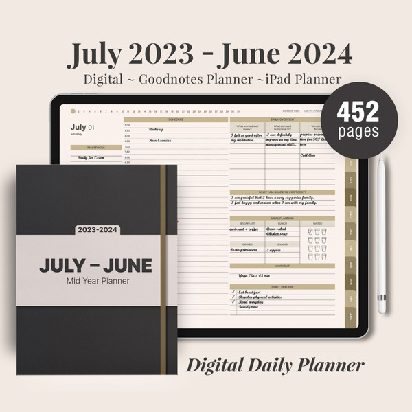 Mid Year Digital Planner for Goodnotes, July 2023 - June 2024, Daily, Weekly, and Monthly Planner, Minimalist Academic (1).jpg