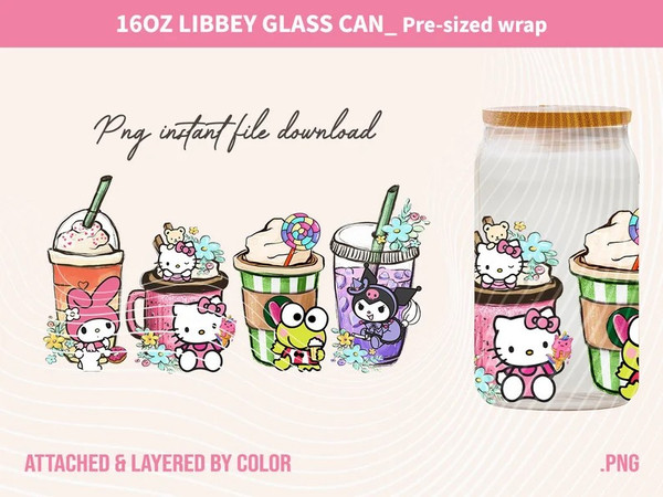 Kitty and Friends Pink Cat PNG, 16oz Glass Can Wrap, 16oz Libbey Can Glass, Easter Tumbler Wrap, Full Glass Can Wrap, Cartoon Tumbler.jpg