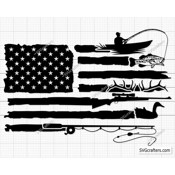 Fishing and Hunting American Flag Svg, Fishing and Hunting A - Inspire  Uplift