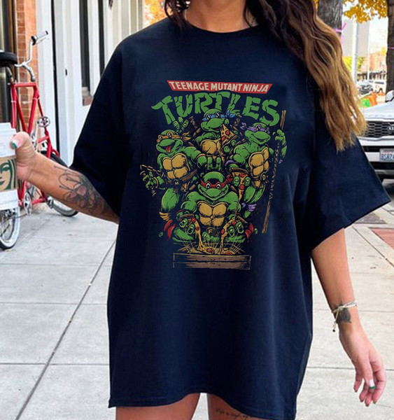 Vintage Ninja Turtle Shirt, Teenage Mutant Ninja Turles Pizza Tee, Ninja Turtle Lovers Fan Shirt, Custom Gift Shirt Black 5XL Sweatshirt | Desertlic