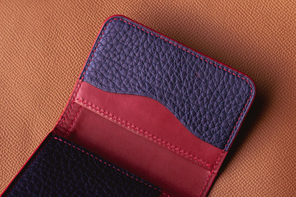 Navy Togo ft Red swift leather handmade card holder/mini wal - Inspire  Uplift
