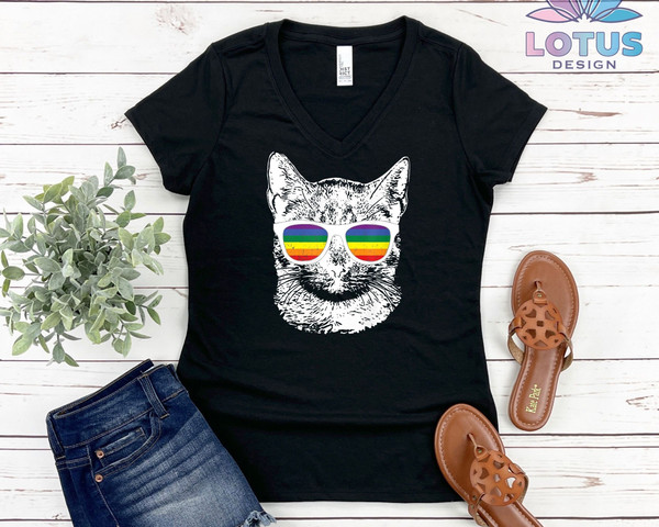 Cat Lover LGBT T-Shirt, Rainbow Glasses Shirt, Pride Parade Tee, LGBT Shirt, Equality Rights Tee, Support LGBT Shirt, Human Rights T-Shirt - 1.jpg
