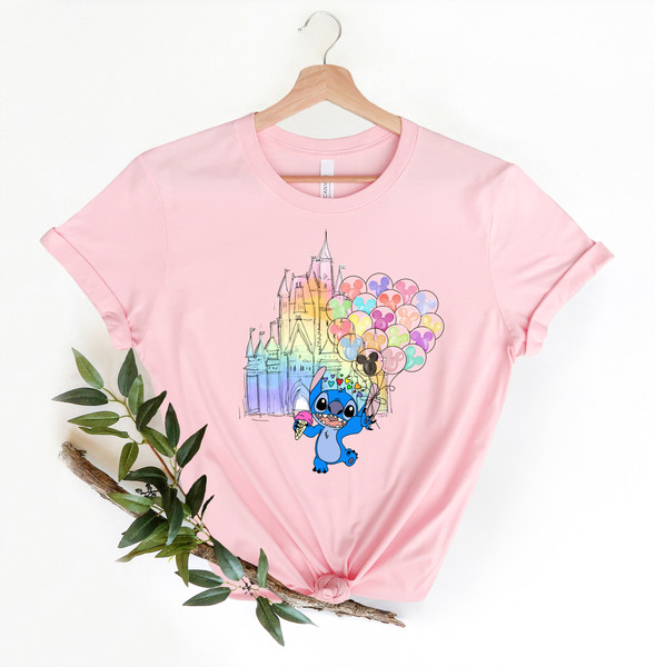 Disney Stitch Watercolor Castle Shirt, Disney Stitch Balloon Shirt, Family Vacation Shirt, Balloons, Disney Trip Shirt, Cute Stitch Shirt - 3.jpg