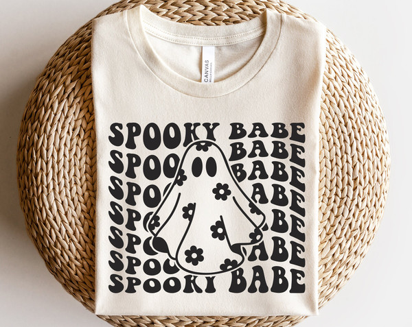 Ghost with flowers svg, Spooky babe svg, Boo svg, Floral ghost clipart, Spooky vibes svg, Retro Halloween shirt svg, Halloween quote svg - 1.jpg