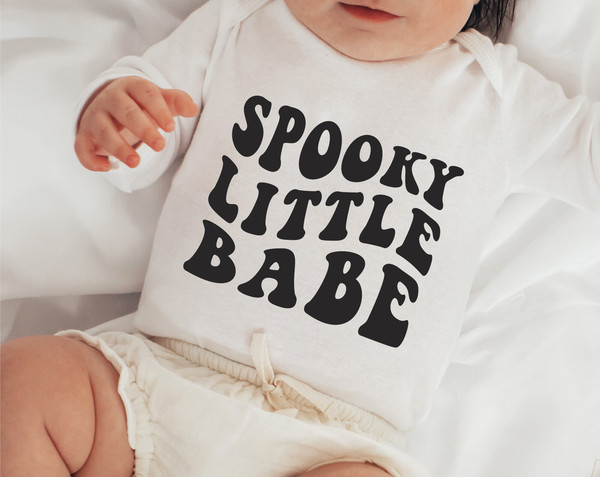 Spooky little babe svg, Spooky vibes svg, Baby Halloween svg, Little girl Halloween svg, Retro Halloween svg, Wavy letters svg, Funny fall - 1.jpg