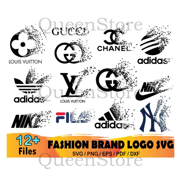 12 Fashion Brand Logo Fade Bundle Svg, Louis Vuitton Svg