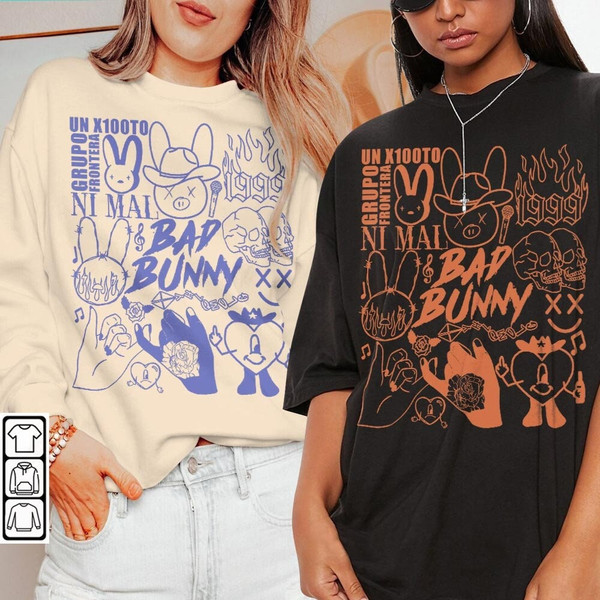 Bad Bunny Doodle Art Shirt, Vintage Un X100to Lyrics Merch Tee Sweatshirt Hoodie, Bad Bunny Tattoo Tour 2023 DA1205DT - 1.jpg