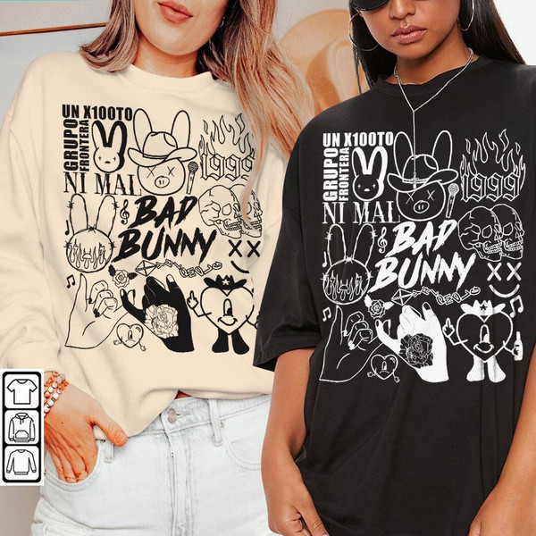 Bad Bunny Doodle Art Shirt, Vintage Un X100to Lyrics Merch Tee Sweatshirt Hoodie, Bad Bunny Tattoo Tour 2023 DA0305DT - 2.jpg