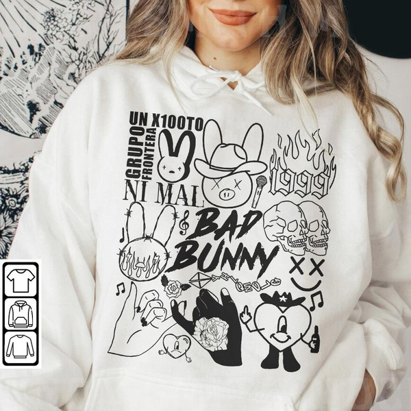 Bad Bunny Doodle Art Shirt, Vintage Un X100to Lyrics Merch Tee Sweatshirt Hoodie, Bad Bunny Tattoo Tour 2023 DA0305DT - 4.jpg