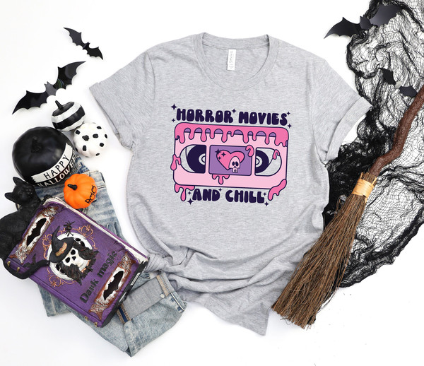 Horror Movies And Chill Shirt  Halloween Shirt, Funny Halloween Shirt,Halloween Party Shirt, Trick or Treat Shirt, Spooky Vibes Shirt - 3.jpg