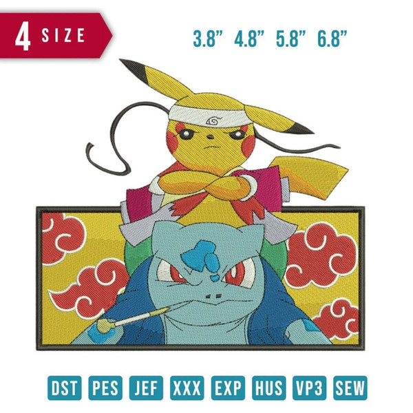 Poke Friends Pika & Ivy Embroidery File  Digital Download  Trendy Cartoon  Kawaii Anime Super Hero  Poke Pika Ivy Turtle Electric - 1.jpg