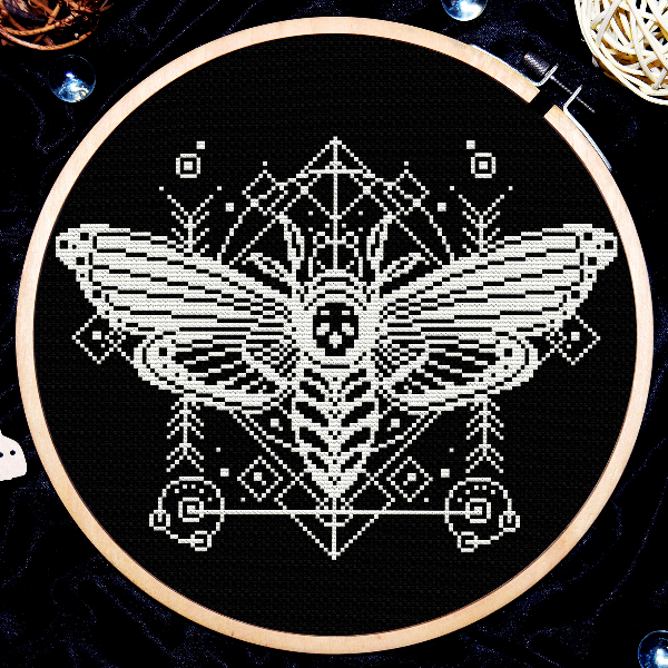 Death head moth cross stitch pattern, Mystical moth cross stitch, Butterfly skull cross stitch, Gothic cross stitch, Digital download PDF.jpg