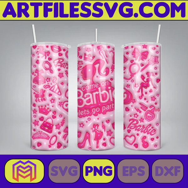 Come On Barbie Let's Go Party Inflated Tumbler Wrap PNG, Barbi Inflated Tumbler PNG, Barbi Doll Skinny Tumbler PNG (5).jpg