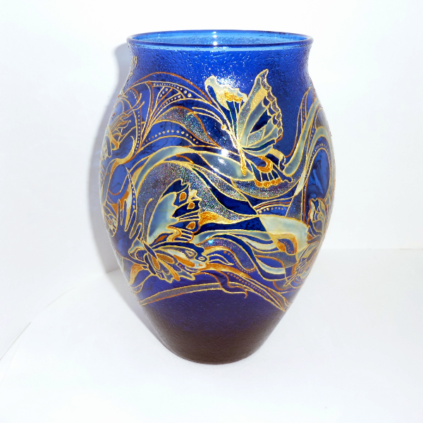 Cobalt blue hand painted vase. living collectibles  (6).JPG