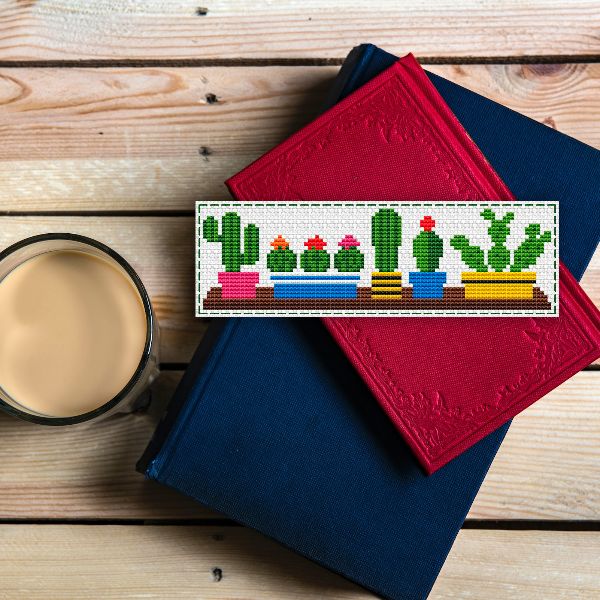 embroidery pattern bookmark cacti sampler