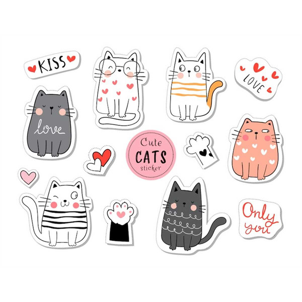 Hand Drawn Fluffy Cat Stickers SVG Bundle Cute Pets Kawaii K - Inspire  Uplift