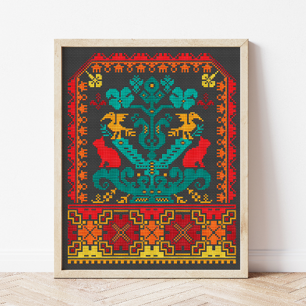 cat cross stitch pattern folk art