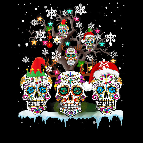 Christmas Sugar Skull On Tree Funny Santa Sugar Skull Gifts 3.jpg