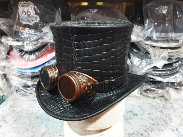 Steampunk Madhatter Crocodile Leather Top Hat (4).jpg