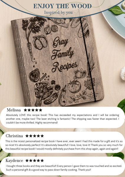 Custom Engraved Rustic Family Recipe Book Personalized Small Recipe Book  Family Recipe Binder 
