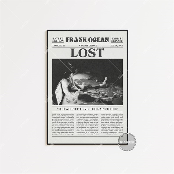 Frank Ocean Retro Newspaper Print, Lost Poster, Lost Lyrics - Inspire Uplift