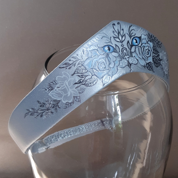 Modern tiara . Silver nimbus headband made of eco-leather with hand-painted (6).jpg