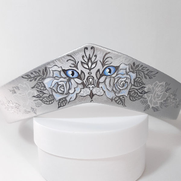 Modern tiara . Silver nimbus headband made of eco-leather with hand-painted (4).jpg