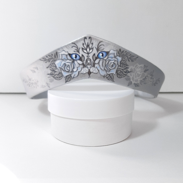 Modern tiara . Silver nimbus headband made of eco-leather with hand-painted (9).jpg