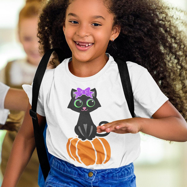 Cute Black Cat Svg, Halloween Girl SVG  Girl Cat with Bow Svg, Girls Monogram Svg, Kids Cut Files, Silhouette Cricut, Black Cat Cut files - 2.jpg