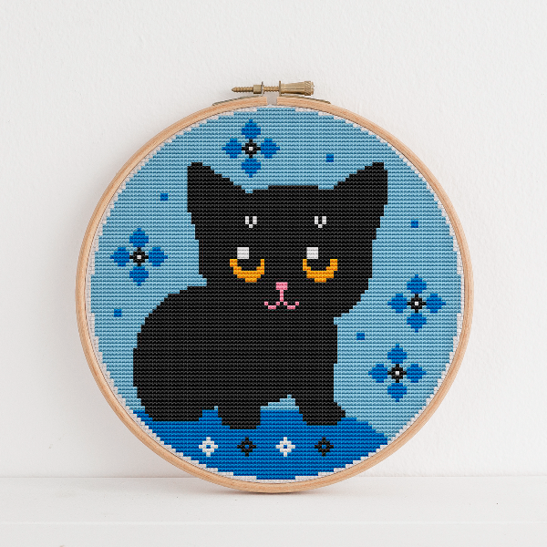 kitten cross stitch pattern hoop art