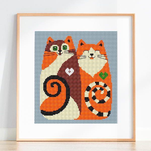 orange cats cross stitch pattern