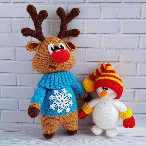 amigurumi toys  Christmas Snowman and Deer Rudolph.jpg