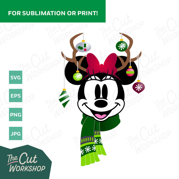Holiday Antlers Mickey Minnie Mouse Ears Christmas Ornaments  SVG Clipart Images Digital Download SUBLIMATION PRINT File Png Dxf Jpg - 2.jpg