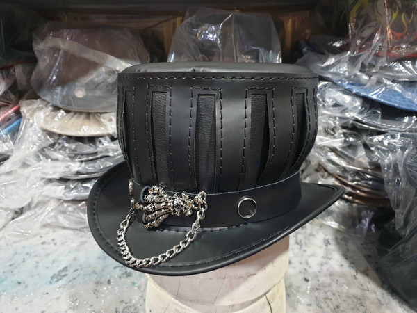 Steampunk Gothic Mad Hatter Leather Top Hat (2).jpg