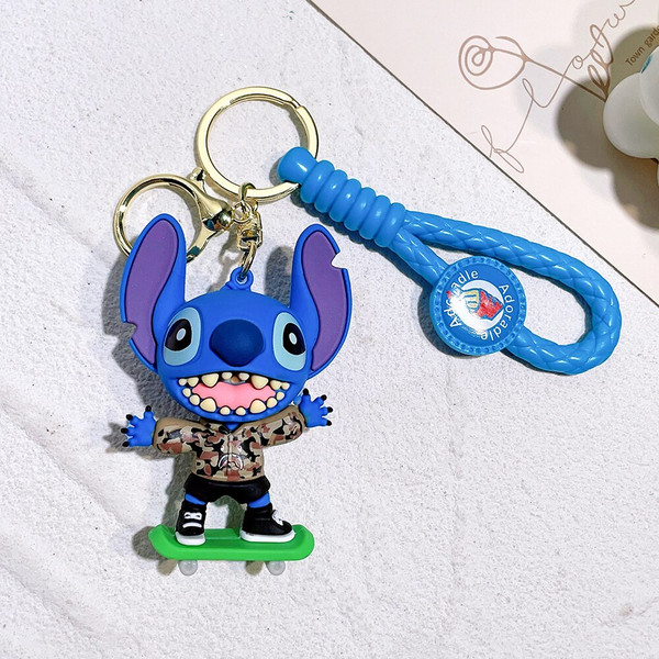 Disney Stitch Toys Anime Stitch Pendant Keychain Sweet Pink Angel Car  Keyring