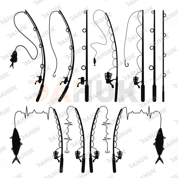 Fishing Rod SVG, Fishing Pole, Fishing Heartbeat SVG, Silhouette