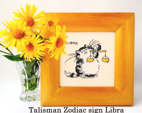 Zodiac art Libra Funny cat signs Libra sign gift Astrology sign Libra Birthday gift Libra Funny cat Finished embroidery.jpg