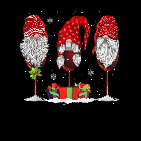 Three Glasses Of Wines Christmas Gnomes Funny Holiday Gifts T-Shirt.jpg