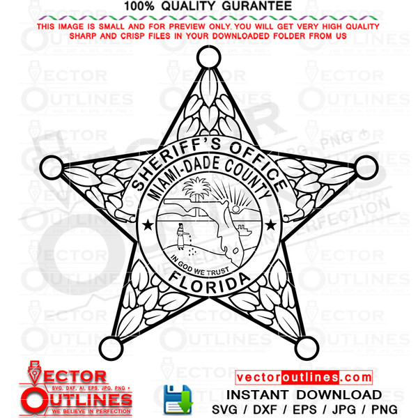 Miami Dade County svg Sheriff office Badge, sheriff star badge, vector file for, cnc router, laser engraving, laser cutting, cricut, cutting machine file, Flori