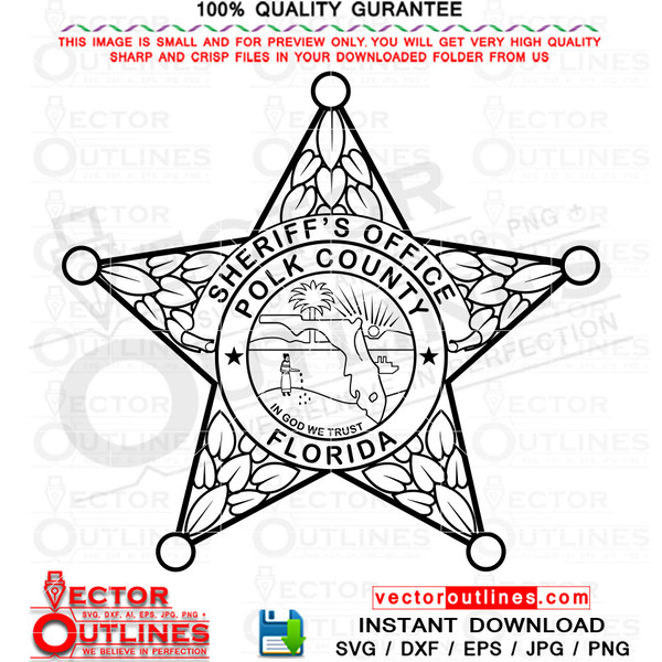Polk County svg Sheriff office Badge, sheriff star badge, vector file for, cnc router, laser engraving, laser cutting, cricut, cutting machine file, Florida, FL