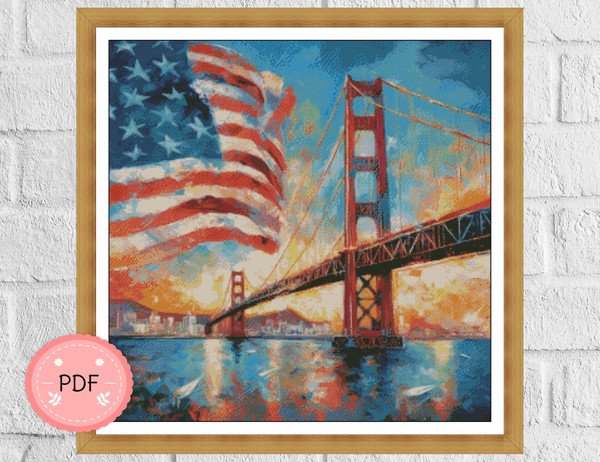 Painting of a bridge with a flag5.jpg