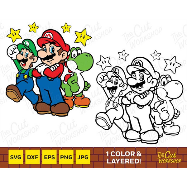 Super Mario and Luigi Faces Heads Names Layered and One Colo - Inspire  Uplift