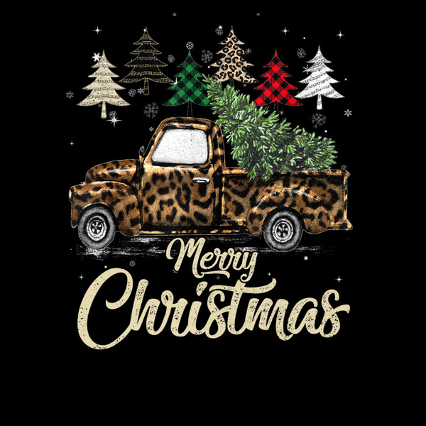 Buffalo Plaid Christmas Tree Red Truck With Leopard Print T-Shirt_1.jpg